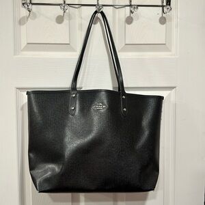 Reversible Coach City Tote black and turquoise w/flowers